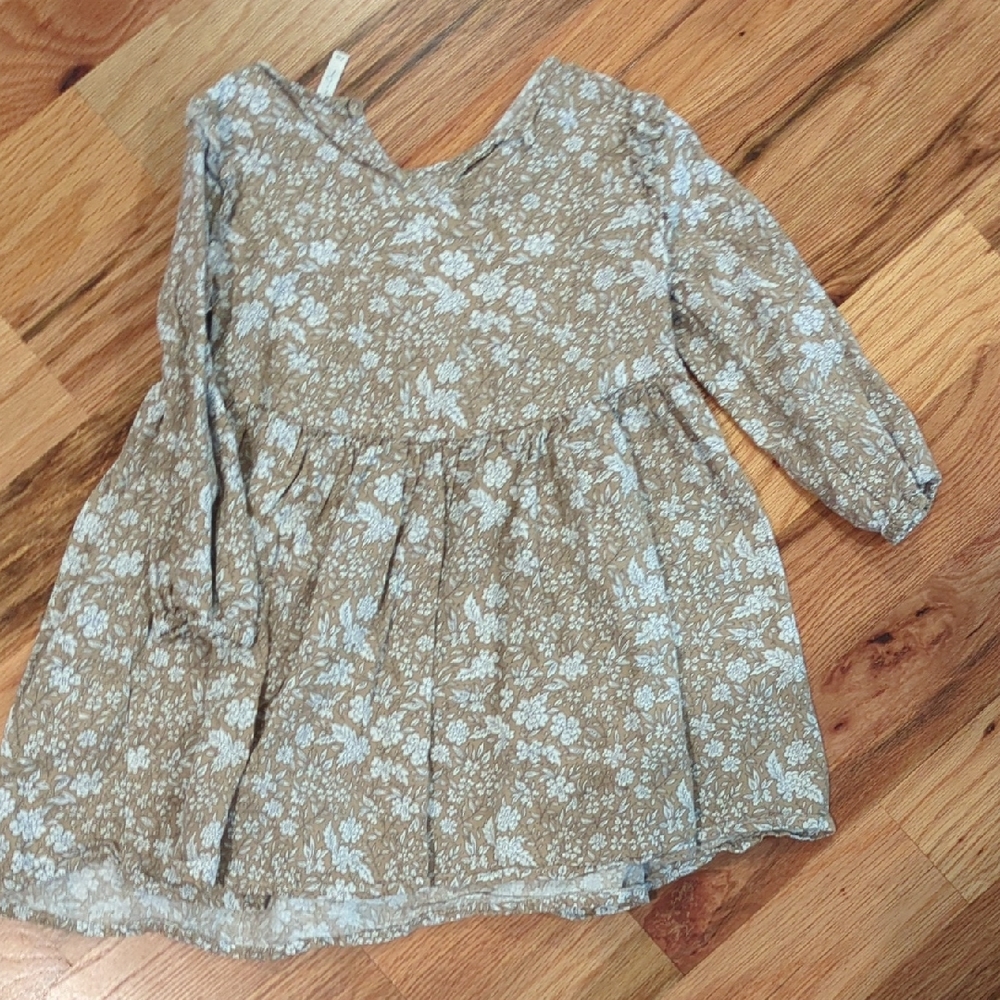 Rylee And Cru Like New Taupe and White Floral Long-Sleeve Dress
